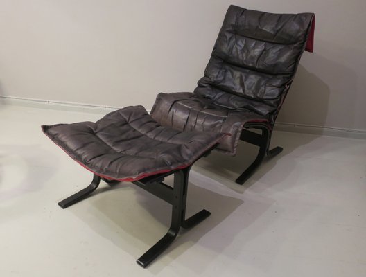 Mid-Century Patinated Black Leather Siesta Chair and Ottoman by Ingmar Relling, Set of 2-ED-1773252