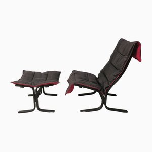 Mid-Century Patinated Black Leather Siesta Chair and Ottoman by Ingmar Relling, Set of 2-ED-1773252