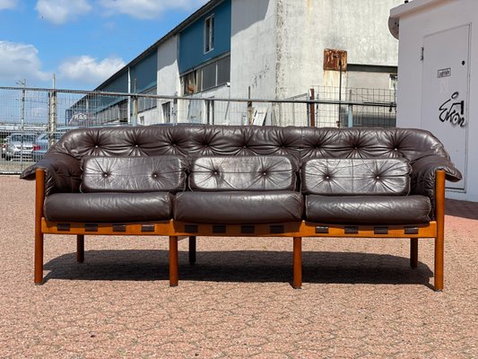 Mid-Century Patinated Brown Leather Sofa by Arne Norell, Sweden, 1960s-WSA-958460