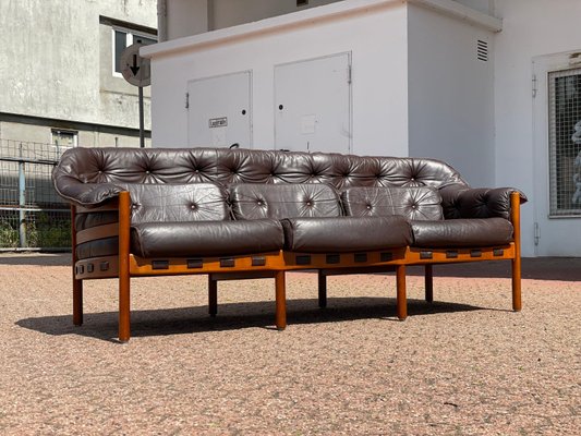 Mid-Century Patinated Brown Leather Sofa by Arne Norell, Sweden, 1960s-WSA-958460