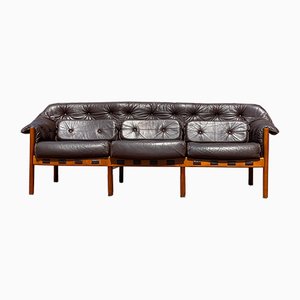 Mid-Century Patinated Brown Leather Sofa by Arne Norell, Sweden, 1960s-WSA-958460