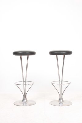 Mid-Century Patinated Leather Barstools by Piet Hein for Fritz Hansen, 1960s, Set of 2-FK-674917