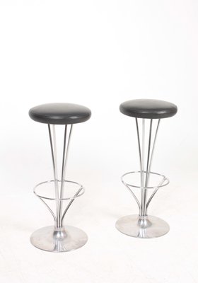 Mid-Century Patinated Leather Barstools by Piet Hein for Fritz Hansen, 1960s, Set of 2-FK-674917