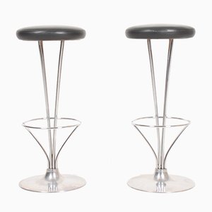 Mid-Century Patinated Leather Barstools by Piet Hein for Fritz Hansen, 1960s, Set of 2-FK-674917