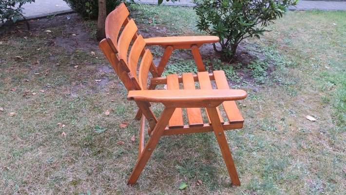 Mid-Century Patinated Wood Folding Garden or Patio Elbow Chair, 1960s-ED-1368095