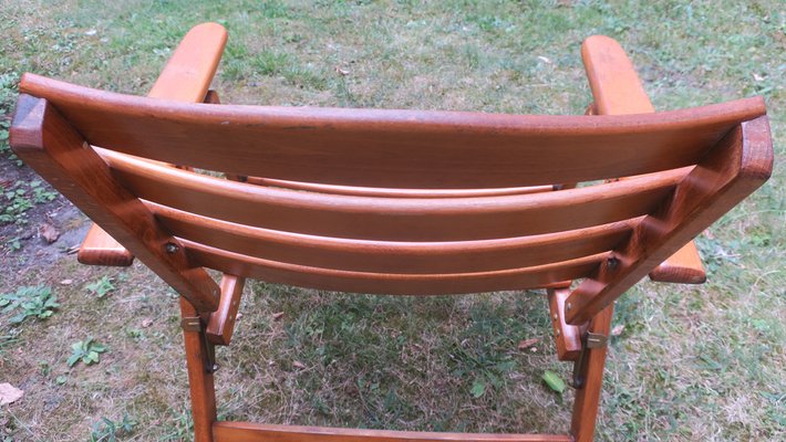 Mid-Century Patinated Wood Folding Garden or Patio Elbow Chair, 1960s-ED-1368095