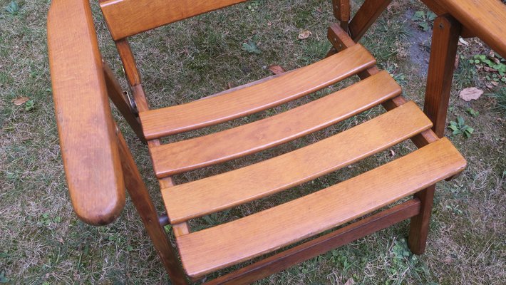 Mid-Century Patinated Wood Folding Garden or Patio Elbow Chair, 1960s-ED-1368095