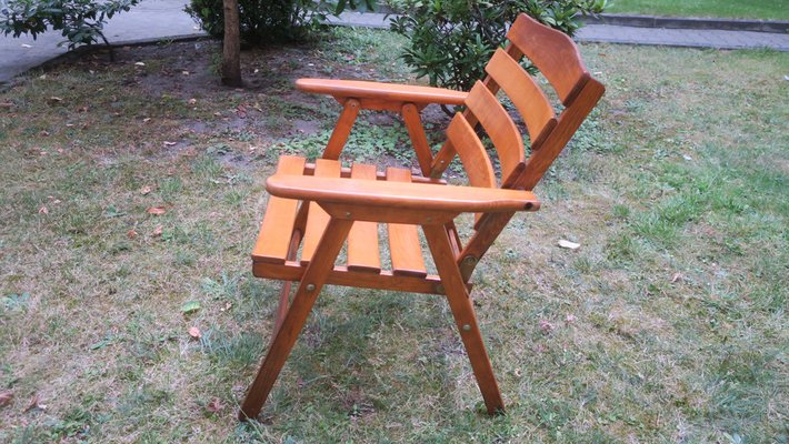 Mid-Century Patinated Wood Folding Garden or Patio Elbow Chair, 1960s-ED-1368095