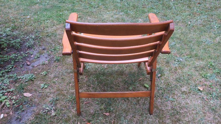 Mid-Century Patinated Wood Folding Garden or Patio Elbow Chair, 1960s-ED-1368095