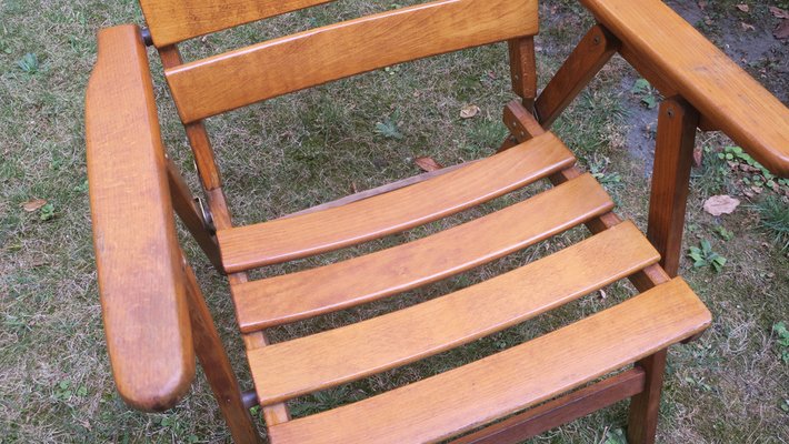 Mid-Century Patinated Wood Folding Garden or Patio Elbow Chair, 1960s-ED-1368095