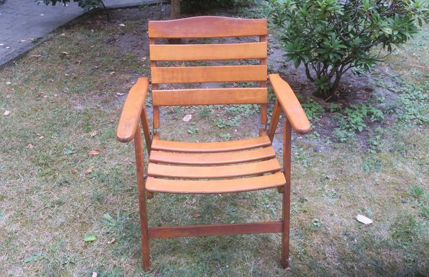 Mid-Century Patinated Wood Folding Garden or Patio Elbow Chair, 1960s-ED-1368095