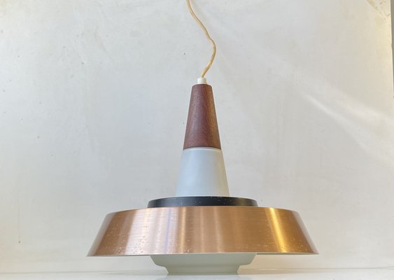 Mid-Century Pendant in Opaline Glass Teak and Copper from Voss, 1960s-LCR-1259777