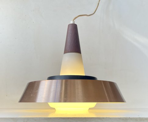 Mid-Century Pendant in Opaline Glass Teak and Copper from Voss, 1960s-LCR-1259777