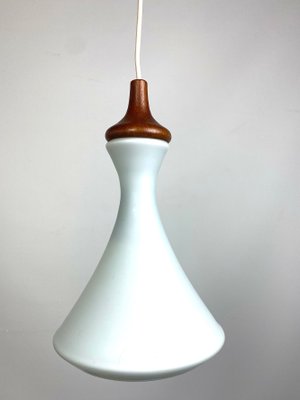 Mid-Century Pendant in Teak and Opaline Glass, 1950s-WZZ-1255567