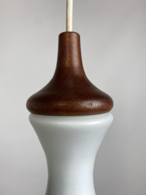 Mid-Century Pendant in Teak and Opaline Glass, 1950s-WZZ-1255567