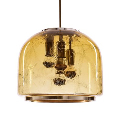 Mid-Century Pendant Lamp in Amber Glass from Doria Leuchten, 1970s-QBR-1063922