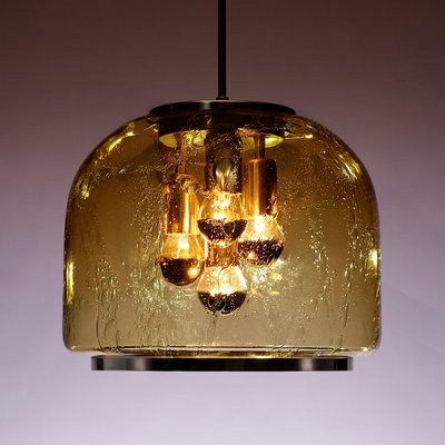 Mid-Century Pendant Lamp in Amber Glass from Doria Leuchten, 1970s-QBR-1063922