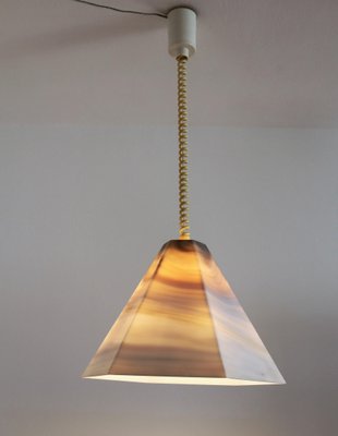 Mid-Century Pendant Lamp in Glass with Marble Effect & Curly Cable, 1970s-VNE-1011509