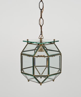 Mid-Century Pendant Light in Brass and Beveled Glass in the style of Adolf Loos, Italy, 1950s-LYQ-1818959