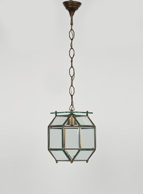 Mid-Century Pendant Light in Brass and Beveled Glass in the style of Adolf Loos, Italy, 1950s-LYQ-1818959