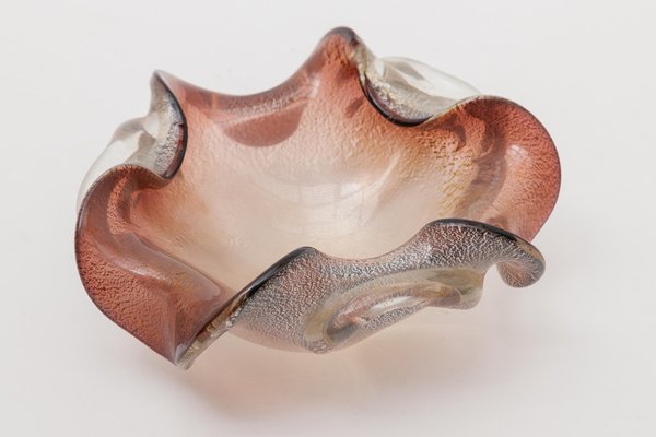 Mid-Century Pinched Murano Glass Bowl with Silver Flakes from Seguso, 1950s-KL-1098922