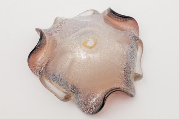 Mid-Century Pinched Murano Glass Bowl with Silver Flakes from Seguso, 1950s-KL-1098922