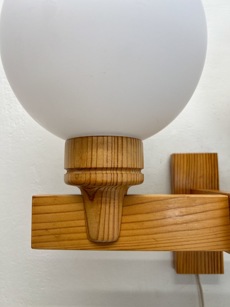 Mid-Century Pine and Opaline Wall Lamp by Uno Dahlén for Aneta, 1970s