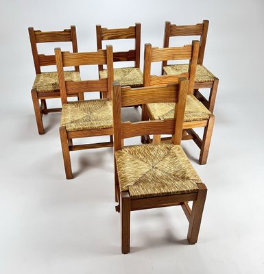 Mid-Century Pine and Rush Dining Chairs, Set of 6, 1960s-RMX-1219643