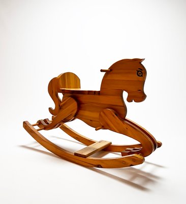 Mid-Century Pine Wood Rocking Horse, 1960s-RMX-1170309