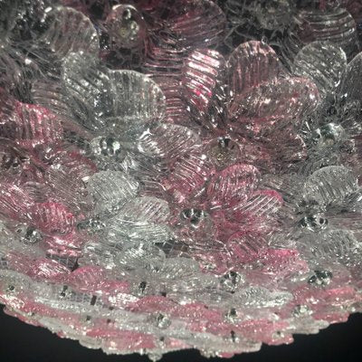 Mid-Century Pink and Ice Murano Glass Flowers Basket Ceiling Light-MBH-1031692