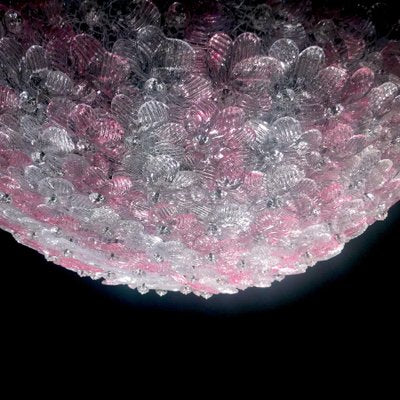 Mid-Century Pink and Ice Murano Glass Flowers Basket Ceiling Light-MBH-1031692