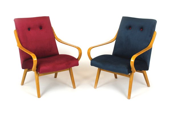 Mid-Century Pink & Blue Bentwood Armchairs attributed to Jaroslav Smidek for TON, 1960s, Set of 2-WVS-1700249