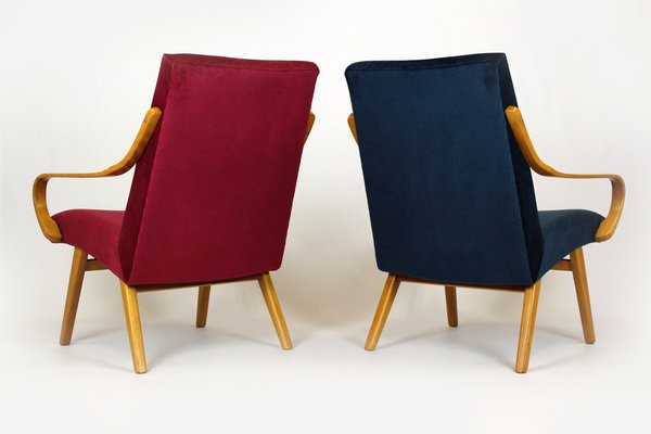 Mid-Century Pink & Blue Bentwood Armchairs attributed to Jaroslav Smidek for TON, 1960s, Set of 2-WVS-1700249