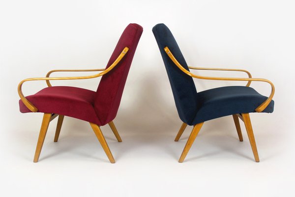 Mid-Century Pink & Blue Bentwood Armchairs attributed to Jaroslav Smidek for TON, 1960s, Set of 2-WVS-1700249