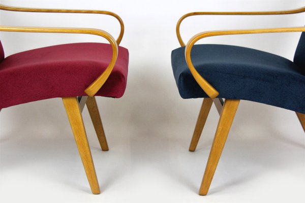 Mid-Century Pink & Blue Bentwood Armchairs attributed to Jaroslav Smidek for TON, 1960s, Set of 2-WVS-1700249