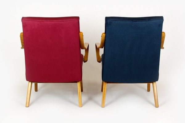 Mid-Century Pink & Blue Bentwood Armchairs attributed to Jaroslav Smidek for TON, 1960s, Set of 2-WVS-1700249