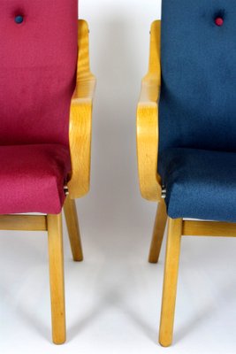 Mid-Century Pink & Blue Bentwood Armchairs attributed to Jaroslav Smidek for TON, 1960s, Set of 2-WVS-1700249