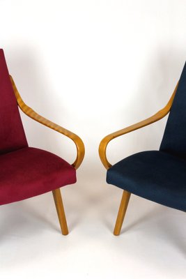 Mid-Century Pink & Blue Bentwood Armchairs attributed to Jaroslav Smidek for TON, 1960s, Set of 2-WVS-1700249