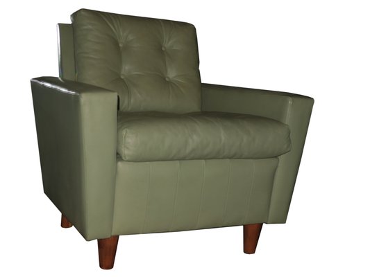 Mid-Century Pistachio Leather Lounge Chairs, Set of 2-ED-666955