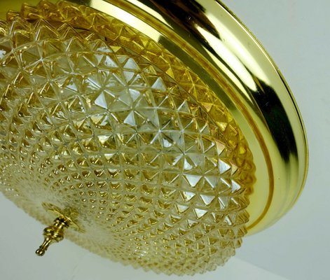 Mid-Century Plafoniere Amber Glass Structure Brass Ceiling Lamp, 1970s-FH-958235