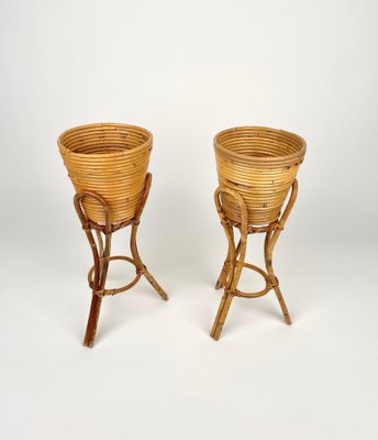 Mid-Century Planters in Rattan & Bamboo, Italy, 1960s, Set of 2-LYQ-1268978