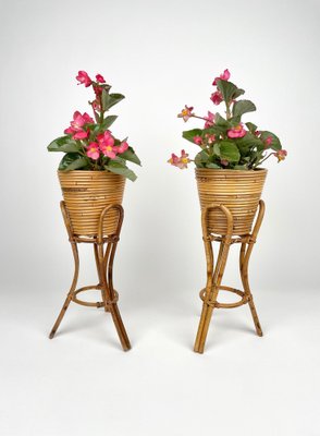 Mid-Century Planters in Rattan & Bamboo, Italy, 1960s, Set of 2-LYQ-1268978