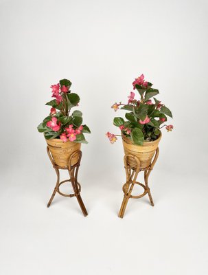 Mid-Century Planters in Rattan & Bamboo, Italy, 1960s, Set of 2-LYQ-1268978