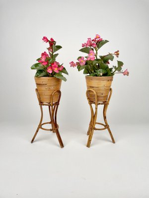 Mid-Century Planters in Rattan & Bamboo, Italy, 1960s, Set of 2-LYQ-1268978