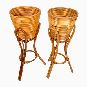 Mid-Century Planters in Rattan & Bamboo, Italy, 1960s, Set of 2-LYQ-1268978