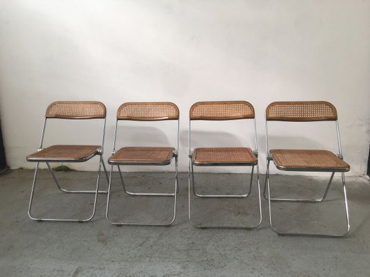 Mid-Century Plia Cane Dining Chairs by Giancarlo Piretti for Castelli / Anonima Castelli, Set of 4-GGK-784508