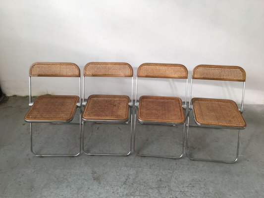 Mid-Century Plia Cane Dining Chairs by Giancarlo Piretti for Castelli / Anonima Castelli, Set of 4-GGK-784508