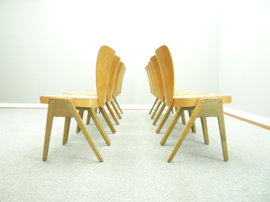 Mid-Century Plywood Dining & Stacking Chairs from Kaderer München, 1950s, Set of 10-UG-1226503