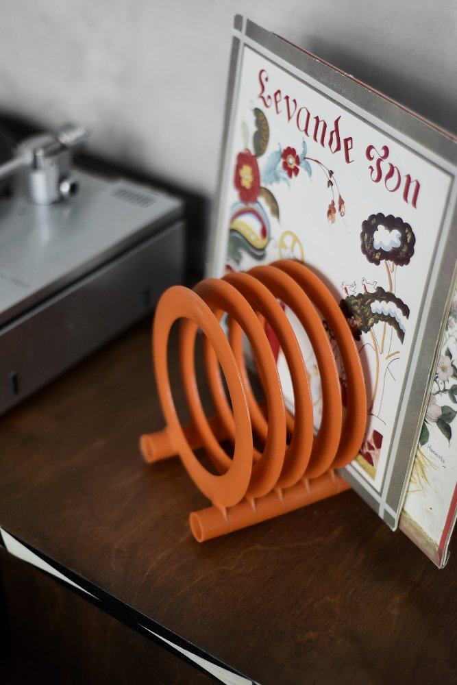 Mid-Century Polish Modern Orange Plastic Vinyl Record Holder from ZZG Biały Dunajec, 1970s