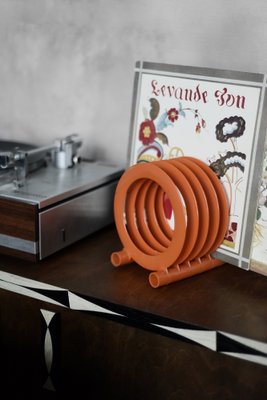 Mid-Century Polish Modern Orange Plastic Vinyl Record Holder from ZZG Biały Dunajec, 1970s-ZAA-1793707